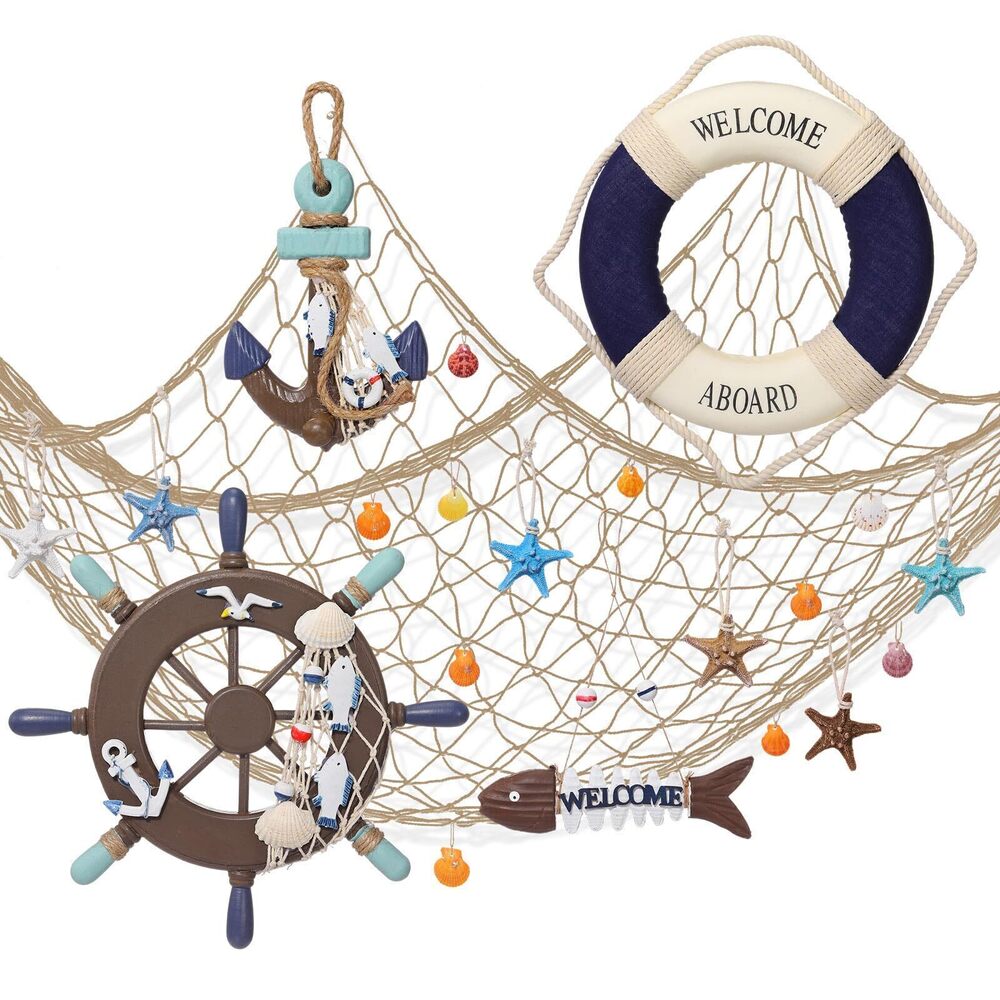1624 11 Pcs Wooden Nautical Wall Decor Fishing Net Decoration, Include